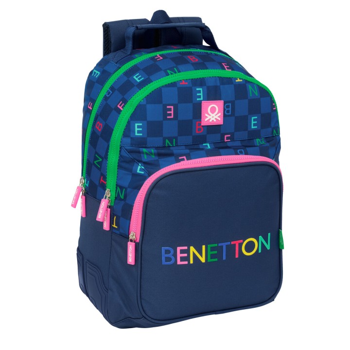 Zaino Scuola Benetton Damero Blu Marino 32 x 42 x 15 cm